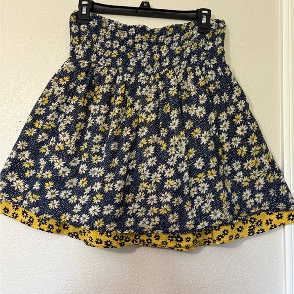 J Jill Butter Yellow and Blue Floral Double Layer Cotton Mini Skirt with Smocked - Picture 1 of 11